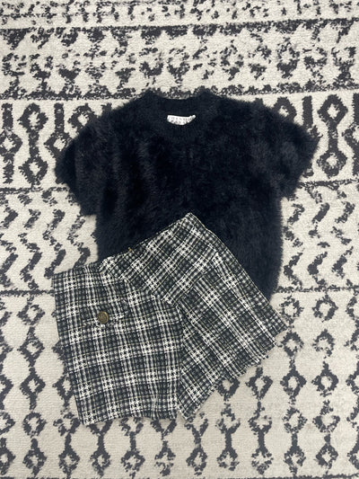 Short Sleeve Fuzzy Sweater-Black, Children & Tweens, clothing, Fuzzy Sweater, Short Sleeve, Sweater, Sweaters, Top, Tops, Tween 7-14, Tweens 7-14-7-[option4]-[option5]-[option6]-Bella Bliss Boutique in Texas