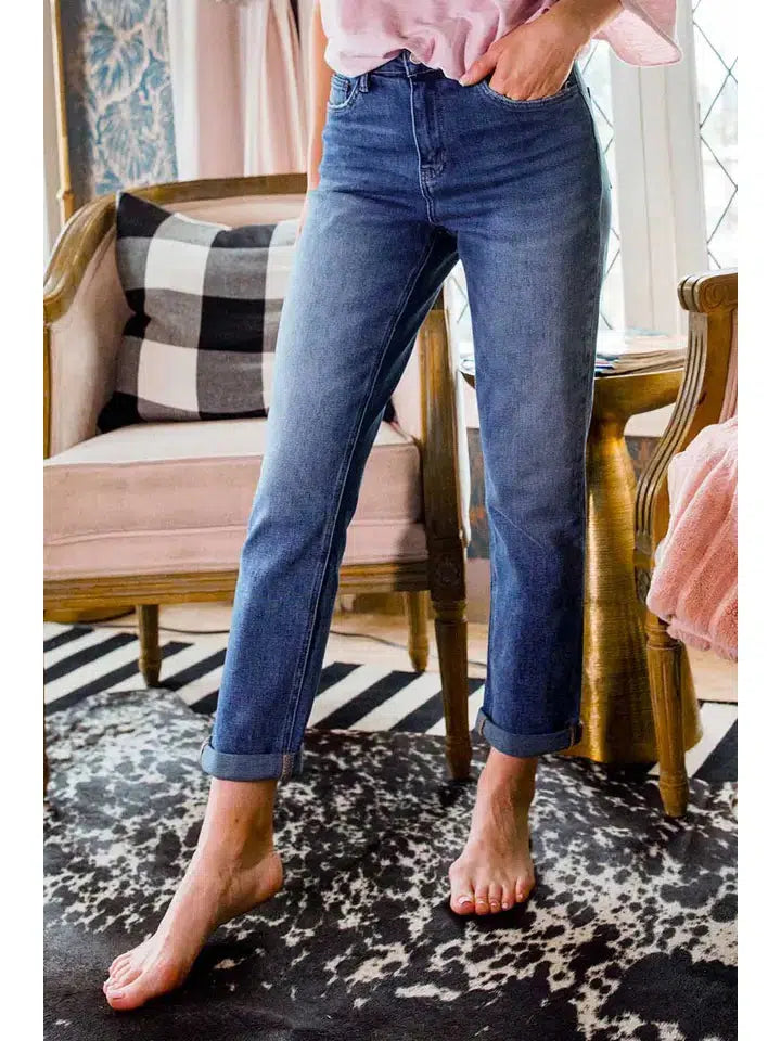 Skeeter Cuffed Stretch Boyfriend Jeans-Bottoms,Boyfriend,Boyfriend Jeans,clothing,Cropped,Curvy,denim,Jeans,Pants,Sale,Skeeter,Women,women's-[option4]-[option5]-[option6]-Bella Bliss Boutique in Texas