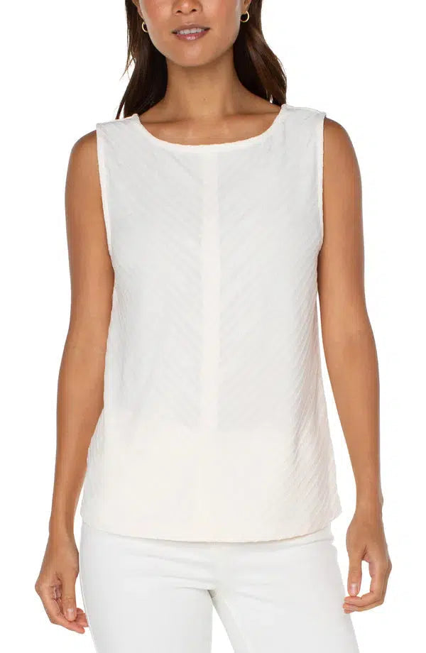 Sleeveless Boat Neck Top-Boat Neck, clothing, French Cream, Jacquard, Jacquard Rib Knit, Miter Front, Sleeveless, Top, Tops, Women, women's-[option4]-[option5]-[option6]-Bella Bliss Boutique in Texas