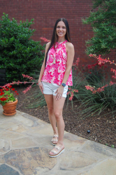 Sleeveless Flower Print Top-clothing,Floral Print,Pink,Sale,Sleeveless,Tops,women's-[option4]-[option5]-[option6]-Bella Bliss Boutique in Texas