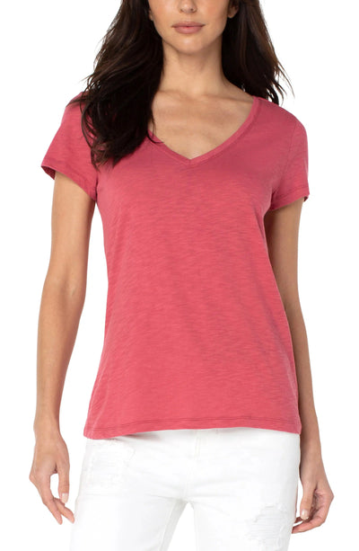 Slim Fit Slub Tee-Black,clothing,Desert Blossom,French Cream,Pale Artichoke,Peony,Short Sleeve,Slim Fit,Slub Knit,T-Shirt,Tee,Top,Tops,V-Neck,Women,women's-[option4]-[option5]-[option6]-Bella Bliss Boutique in Texas