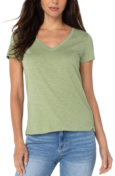 Slim Fit Slub Tee-Black,clothing,Desert Blossom,French Cream,Pale Artichoke,Peony,Short Sleeve,Slim Fit,Slub Knit,T-Shirt,Tee,Top,Tops,V-Neck,Women,women's-[option4]-[option5]-[option6]-Bella Bliss Boutique in Texas