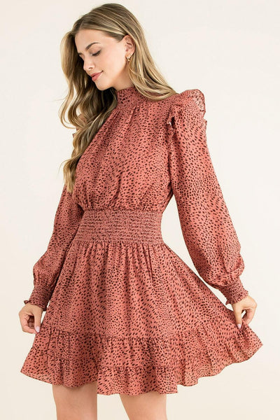 Smock Neck Ruffle Tiered Mini Dress-clothing,dress,dresses,Long Sleeve,mauve,Mini Dress,ruffle,Ruffle Detail,Ruffled Shoulder,Smock Neck,smocked,smocked Detail,smocked waist,Tiered,Tiered Dress,Tiered Hem,Tiered Ruffle Hem,Women,women's-XS-[option4]-[option5]-[option6]-Bella Bliss Boutique in Texas