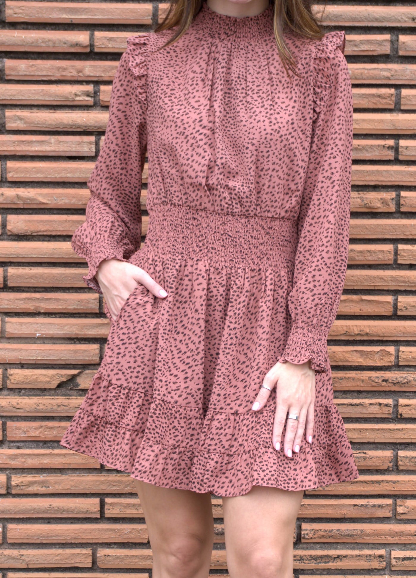 Smock Neck Ruffle Tiered Mini Dress-clothing,dress,dresses,Long Sleeve,mauve,Mini Dress,ruffle,Ruffle Detail,Ruffled Shoulder,Smock Neck,smocked,smocked Detail,smocked waist,Tiered,Tiered Dress,Tiered Hem,Tiered Ruffle Hem,Women,women's-[option4]-[option5]-[option6]-Bella Bliss Boutique in Texas