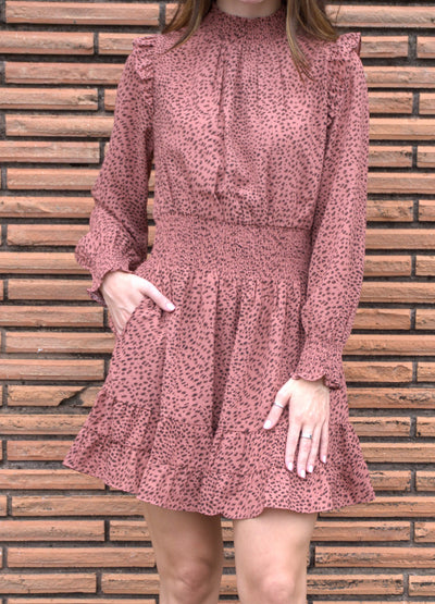 Smock Neck Ruffle Tiered Mini Dress-clothing,dress,dresses,Long Sleeve,mauve,Mini Dress,ruffle,Ruffle Detail,Ruffled Shoulder,Smock Neck,smocked,smocked Detail,smocked waist,Tiered,Tiered Dress,Tiered Hem,Tiered Ruffle Hem,Women,women's-[option4]-[option5]-[option6]-Bella Bliss Boutique in Texas