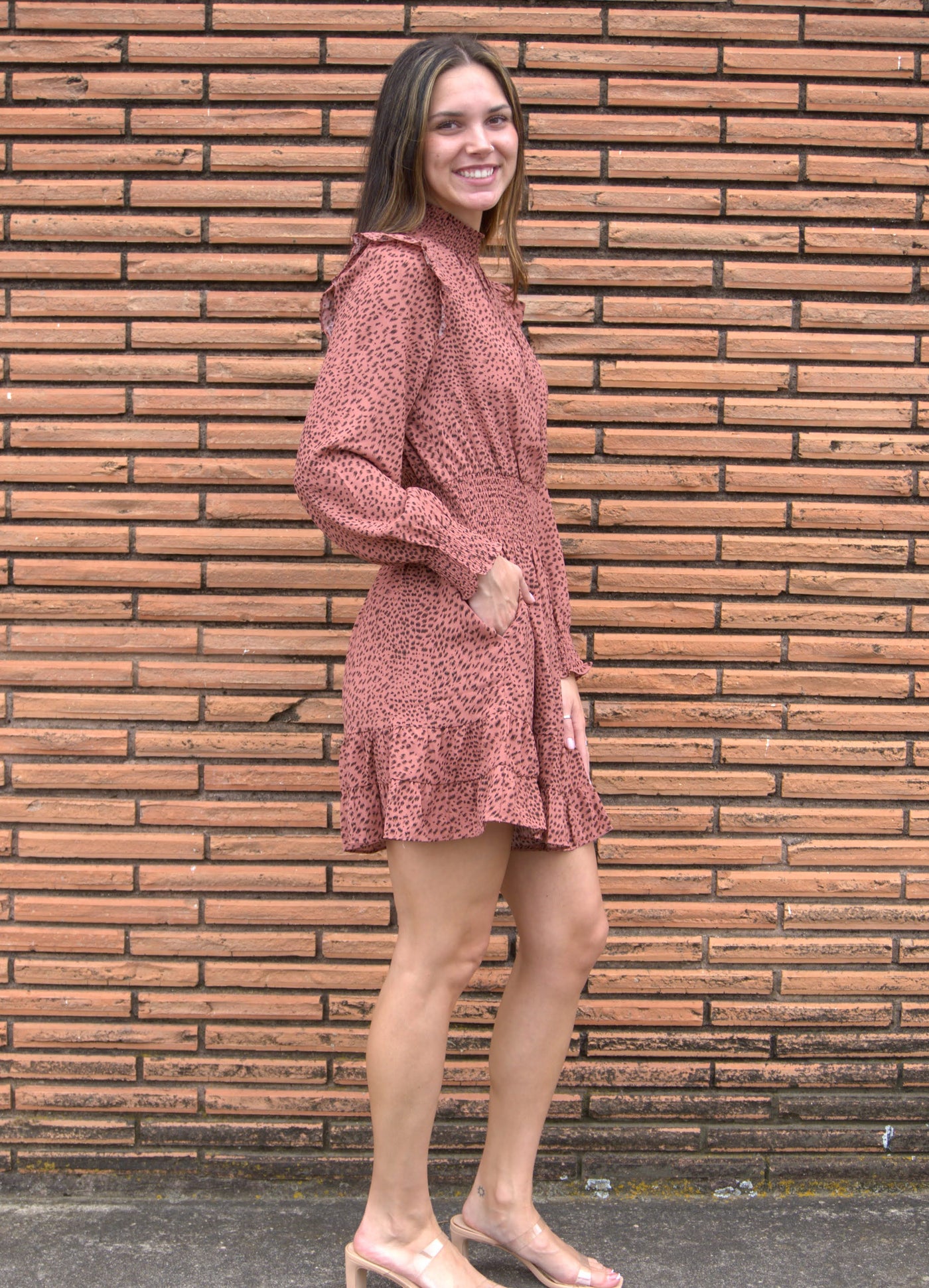 Smock Neck Ruffle Tiered Mini Dress-clothing,dress,dresses,Long Sleeve,mauve,Mini Dress,ruffle,Ruffle Detail,Ruffled Shoulder,Smock Neck,smocked,smocked Detail,smocked waist,Tiered,Tiered Dress,Tiered Hem,Tiered Ruffle Hem,Women,women's-[option4]-[option5]-[option6]-Bella Bliss Boutique in Texas