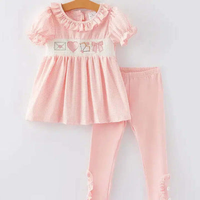 Smocked Detail Embroidered Set-Bottoms,Children & Tweens,children's,clothing,embroidered,Embroidered Detail,Embroidery Detail,Infant to 6,Outfit,Pink,Ruffle Detail,Sale,smocked,smocked Detail,Top,Tops,Tweens 7-14,Valentine,Valentine's Day-[option4]-[option5]-[option6]-Bella Bliss Boutique in Texas