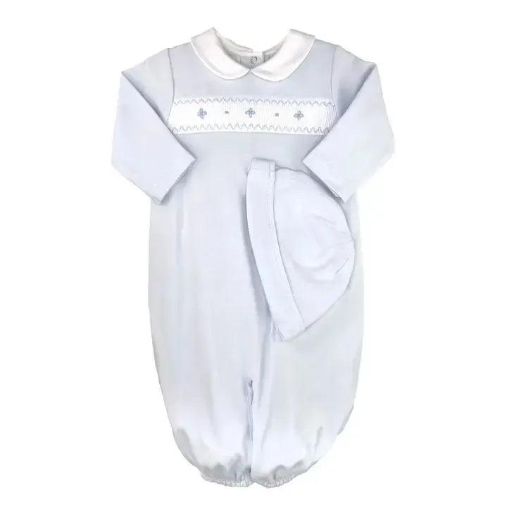 Smocked Knit Newborn Convertible Bag-Blue,Children & Tweens,children's,clothing,Convertible Bag,Infant to 6,Long Alls,Matching Hat,peter pan collar,Pink,smocked,smocked Detail,Smocking,Smocking Detail-Blue-[option4]-[option5]-[option6]-Bella Bliss Boutique in Texas