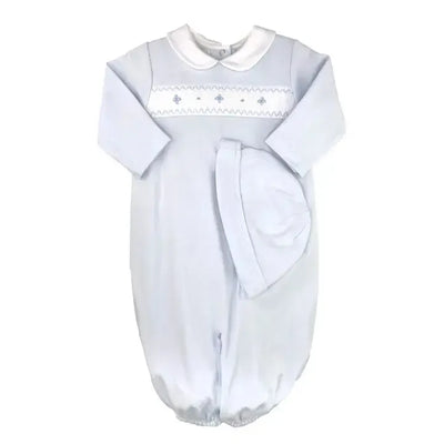 Smocked Knit Newborn Convertible Bag-Blue,Children & Tweens,children's,clothing,Convertible Bag,Infant to 6,Long Alls,Matching Hat,peter pan collar,Pink,smocked,smocked Detail,Smocking,Smocking Detail-Blue-[option4]-[option5]-[option6]-Bella Bliss Boutique in Texas
