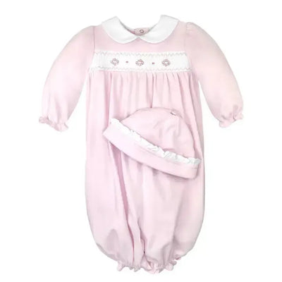 Smocked Knit Newborn Convertible Bag-Blue,Children & Tweens,children's,clothing,Convertible Bag,Infant to 6,Long Alls,Matching Hat,peter pan collar,Pink,smocked,smocked Detail,Smocking,Smocking Detail-Pink-[option4]-[option5]-[option6]-Bella Bliss Boutique in Texas