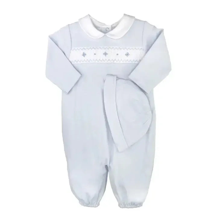 Smocked Knit Newborn Convertible Bag-Blue,Children & Tweens,children's,clothing,Convertible Bag,Infant to 6,Long Alls,Matching Hat,peter pan collar,Pink,smocked,smocked Detail,Smocking,Smocking Detail-[option4]-[option5]-[option6]-Bella Bliss Boutique in Texas