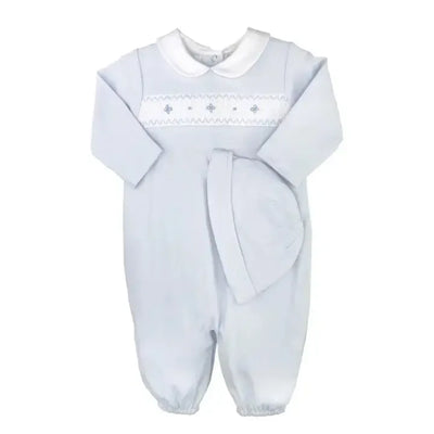 Smocked Knit Newborn Convertible Bag-Blue,Children & Tweens,children's,clothing,Convertible Bag,Infant to 6,Long Alls,Matching Hat,peter pan collar,Pink,smocked,smocked Detail,Smocking,Smocking Detail-[option4]-[option5]-[option6]-Bella Bliss Boutique in Texas
