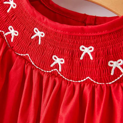 Smocked Necked Dress-Children & Tweens, children's, clothing, dress, dresses, embroidered, Embroidered Detail, Hot Pink, Infant to 6, Red, smocked, smocked Detail, Smocked Neck, Tweens 7-14-[option4]-[option5]-[option6]-Bella Bliss Boutique in Texas