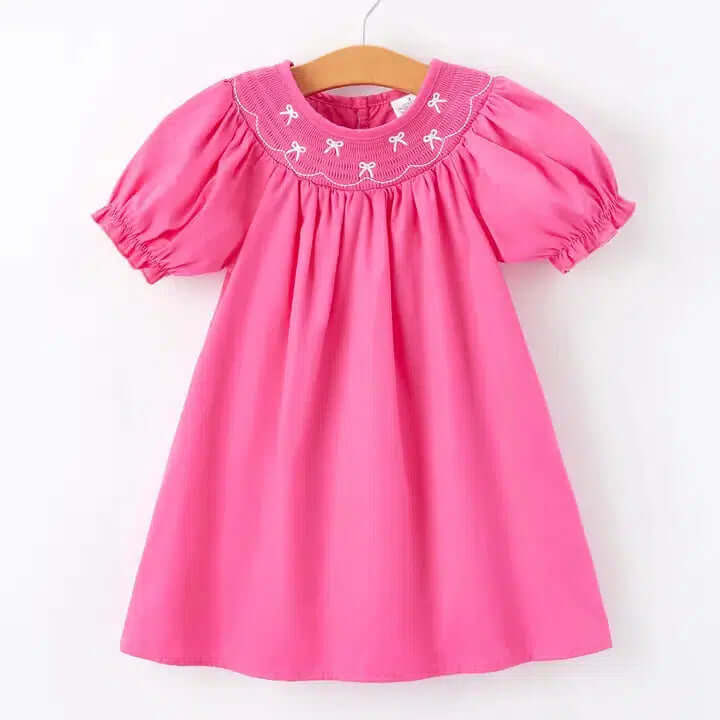 Smocked Necked Dress-Children & Tweens,children's,clothing,dress,dresses,embroidered,Embroidered Detail,Hot Pink,Infant to 6,Red,smocked,smocked Detail,Smocked Neck,Tweens 7-14-[option4]-[option5]-[option6]-Bella Bliss Boutique in Texas