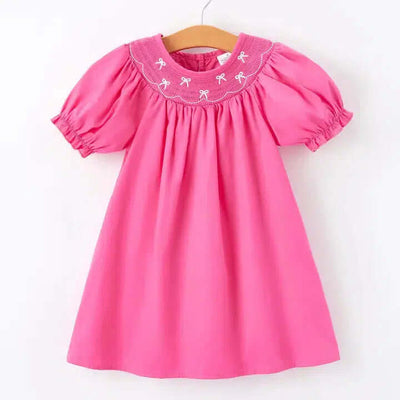 Smocked Necked Dress-Children & Tweens,children's,clothing,dress,dresses,embroidered,Embroidered Detail,Hot Pink,Infant to 6,Red,smocked,smocked Detail,Smocked Neck,Tweens 7-14-[option4]-[option5]-[option6]-Bella Bliss Boutique in Texas