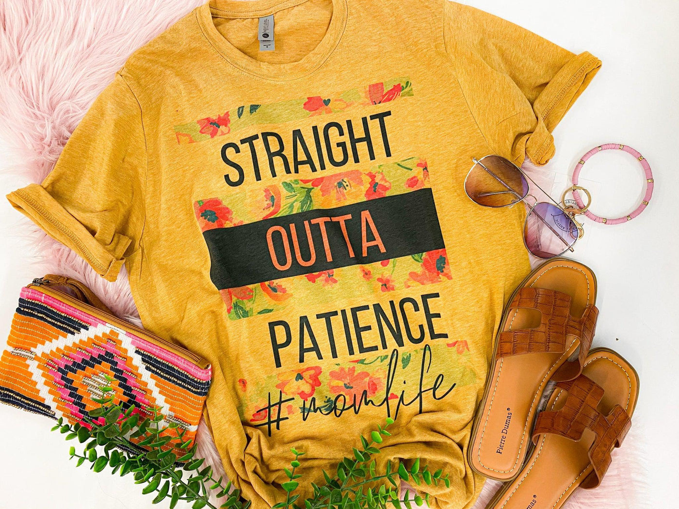 Straight Outta Patience Tee-clothing, Curvy, Mom Life, Mustard, Straight Outta Patience, T-Shirt, Top, Tops, Women, women's-S-[option4]-[option5]-[option6]-Bella Bliss Boutique in Texas