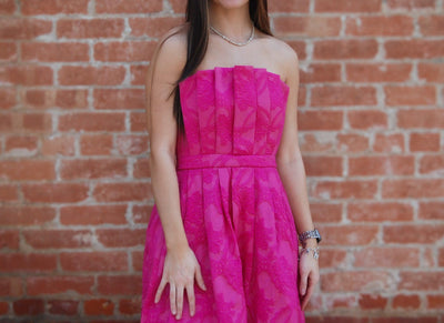 Strapless Embossed Midi Dress-blush,clothing,dress,dresses,Embossed,Midi Dress,Pink,Pleated,Pleated Bodice,Smocked Back,Smocking,Strapless,Women,women's-[option4]-[option5]-[option6]-Bella Bliss Boutique in Texas