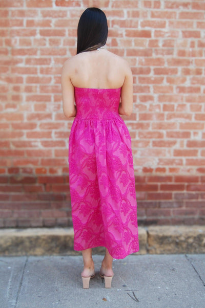 Strapless Embossed Midi Dress-blush,clothing,dress,dresses,Embossed,Midi Dress,Pink,Pleated,Pleated Bodice,Smocked Back,Smocking,Strapless,Women,women's-[option4]-[option5]-[option6]-Bella Bliss Boutique in Texas