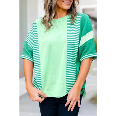 Stripe Print Colorblock Top-clothing,Color Block,Colorblock,Curvy,green,stripe,Striped,Top,Tops-[option4]-[option5]-[option6]-Bella Bliss Boutique in Texas