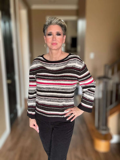 Striped Boat Neck Sweater-Boat Neck,clothing,Dolman Sleeve,Dolman Sleeves,Long Sleeve,Multi-Stripe,stripe,Sweater,Sweaters,Top,Tops,Women,women's-[option4]-[option5]-[option6]-Bella Bliss Boutique in Texas