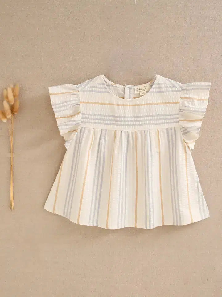 Striped Ecru Top-Blue Stripe,Camel Stripe,Children & Tweens,clothing,Ecru,Multi-Stripe,Ruffle Sleeve,Sale,stripe,Striped,Top,Tops,Tween 7-14,Tweens 7-14-[option4]-[option5]-[option6]-Bella Bliss Boutique in Texas