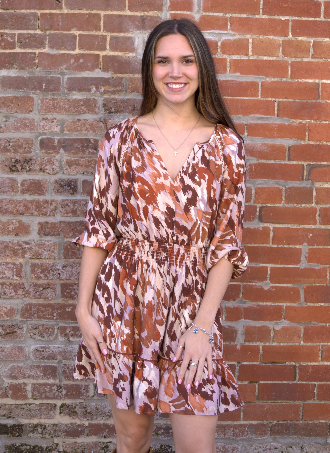 Sunlight Smocked Waist Ruffle Mini Dress-3/4 Sleeve,clothing,dress,dresses,Lovestitch,Mini Dress,Party Dress,rayon,smocked waist,Split Neck,Split Neckline,Women,women's-[option4]-[option5]-[option6]-Bella Bliss Boutique in Texas