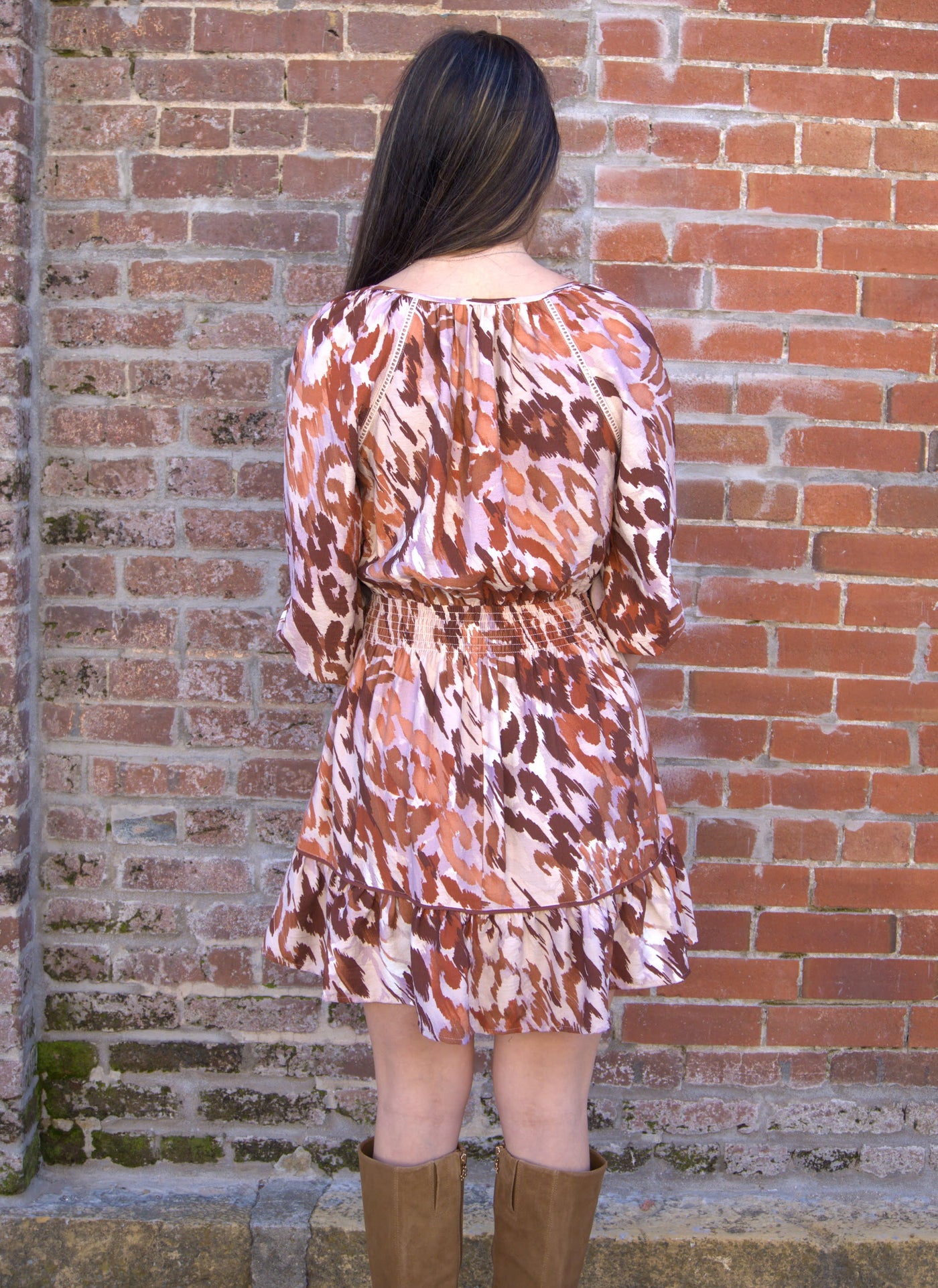 Sunlight Smocked Waist Ruffle Mini Dress-3/4 Sleeve,clothing,dress,dresses,Lovestitch,Mini Dress,Party Dress,rayon,smocked waist,Split Neck,Split Neckline,Women,women's-[option4]-[option5]-[option6]-Bella Bliss Boutique in Texas