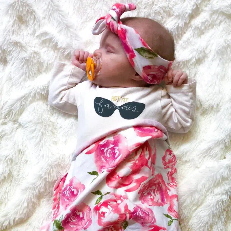 Swaddle + Headband Set-Baby Essentials,Baby Gifts,Baby Headband,Children & Tweens,children's,children's Accessories,Childrens/Tween,gift,Gift Sets,Gifts,Grey Floral,Hair Bows,Infant to 6,misc,Miscellaneous,Pink Rose,Swaddle + Headband,Swaddle Blanket-[option4]-[option5]-[option6]-Bella Bliss Boutique in Texas