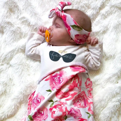Swaddle + Headband Set-Baby Essentials,Baby Gifts,Baby Headband,Children & Tweens,children's,children's Accessories,Childrens/Tween,gift,Gift Sets,Gifts,Grey Floral,Hair Bows,Infant to 6,misc,Miscellaneous,Pink Rose,Swaddle + Headband,Swaddle Blanket-[option4]-[option5]-[option6]-Bella Bliss Boutique in Texas