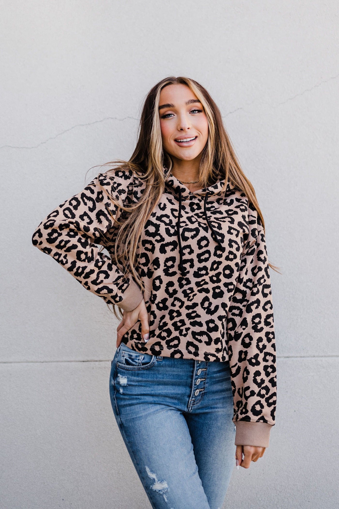 Tan Leopard Cropped Sweatshirt-Animal Print, clothing, Crop, Cropped, leopard, Leopard Print, Sweatshirt, Tan, Top, Tops, Women, women's-XS-[option4]-[option5]-[option6]-Bella Bliss Boutique in Texas