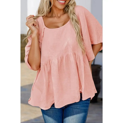 Textured Babydoll Top-Babydoll,clothing,Curvy,Short Sleeve,Textured,Top,Tops,Wide Sleeves-[option4]-[option5]-[option6]-Bella Bliss Boutique in Texas