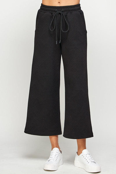 Textured Cropped Wide Leg Pants-Black, Bottoms, clothing, Crop, Crop Flare, Cropped, Loungewear, Loungewear & Intimates, Textured, White, Wide Leg, Women, women's-Black-S-[option4]-[option5]-[option6]-Bella Bliss Boutique in Texas