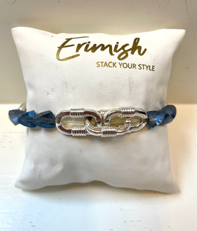 Textured Metallic Chain Link Bracelet-Blue,Bracelets,Erimish,Jewelry,One Size,Silver,Stackable,Stretch Bracelet,Women-[option4]-[option5]-[option6]-Bella Bliss Boutique in Texas