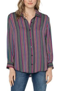 Textured Multi-Stripe Top-Button Up, Clothing, fall, long sleeve top, Multi-Color, Multi-Stripe, top, Tops, women, Women's, women's tops, Woven-XS-[option4]-[option5]-[option6]-Bella Bliss Boutique in Texas