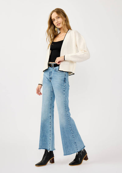 Textured Pointelle Knit Cardigan-Black Contrast Trim,Cardigan,Cardigan Sweater,Lovestitch,Outerwear,Pointelle,Rib Knit,Women,women's-[option4]-[option5]-[option6]-Bella Bliss Boutique in Texas