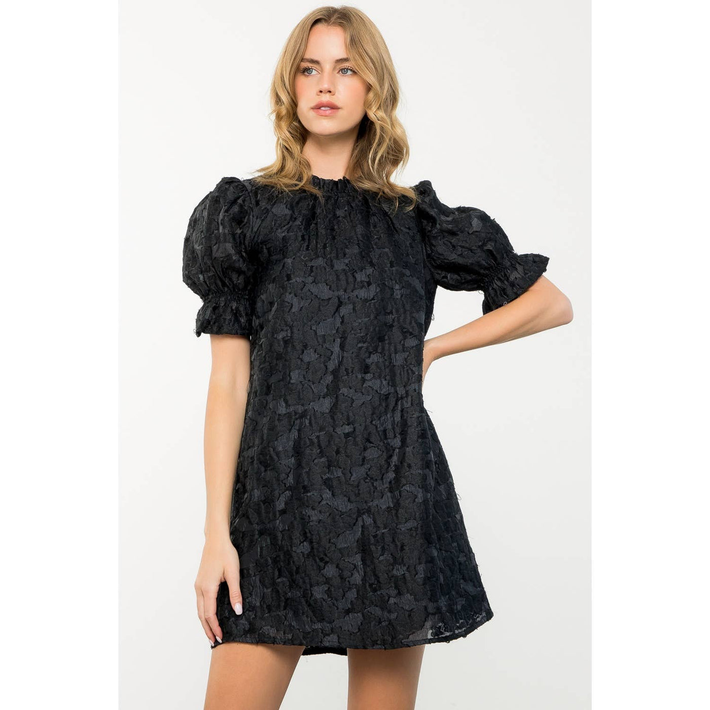 The Black Dahlia Dress-clothing,dress,dresses,Floral,floral Detail,Mini Dress,Puff Sleeve,Ruffle Sleeve,Ruffle Trim,THML,Women,women's-[option4]-[option5]-[option6]-Bella Bliss Boutique in Texas