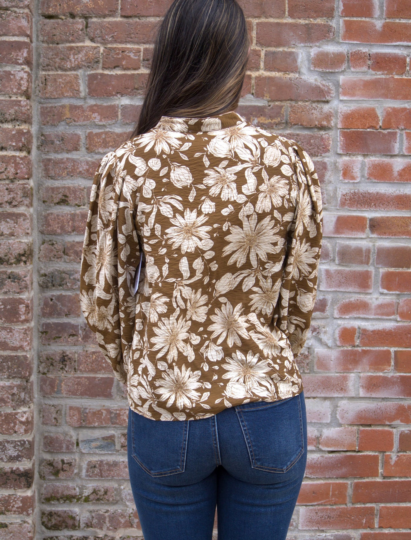 The Bloom Blouse-Autumn Orange,Bloom,Bloom Flower,blouse,Button Front,Button Up,clothing,Flowers,Lilac Bloom,nylon,orange,rayon,Smocked Cuffs,Tops,White,women's-[option4]-[option5]-[option6]-Bella Bliss Boutique in Texas