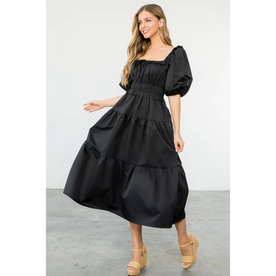 The Darcy Tiered Midi-clothing,dress,dresses,Half Puff Sleeve,Layered Dress,Puff Sleeve,THML,Tiered Dress,Women,women's-[option4]-[option5]-[option6]-Bella Bliss Boutique in Texas