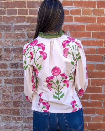 The Floral Print Ruffle Top-3/4 Sleeve,Brown,clothing,cotton,Floral Print,Pink,Puff Sleeve,Ruffle Detail Top,Top,Tops,umgee,V-Neck,Women,women's-[option4]-[option5]-[option6]-Bella Bliss Boutique in Texas