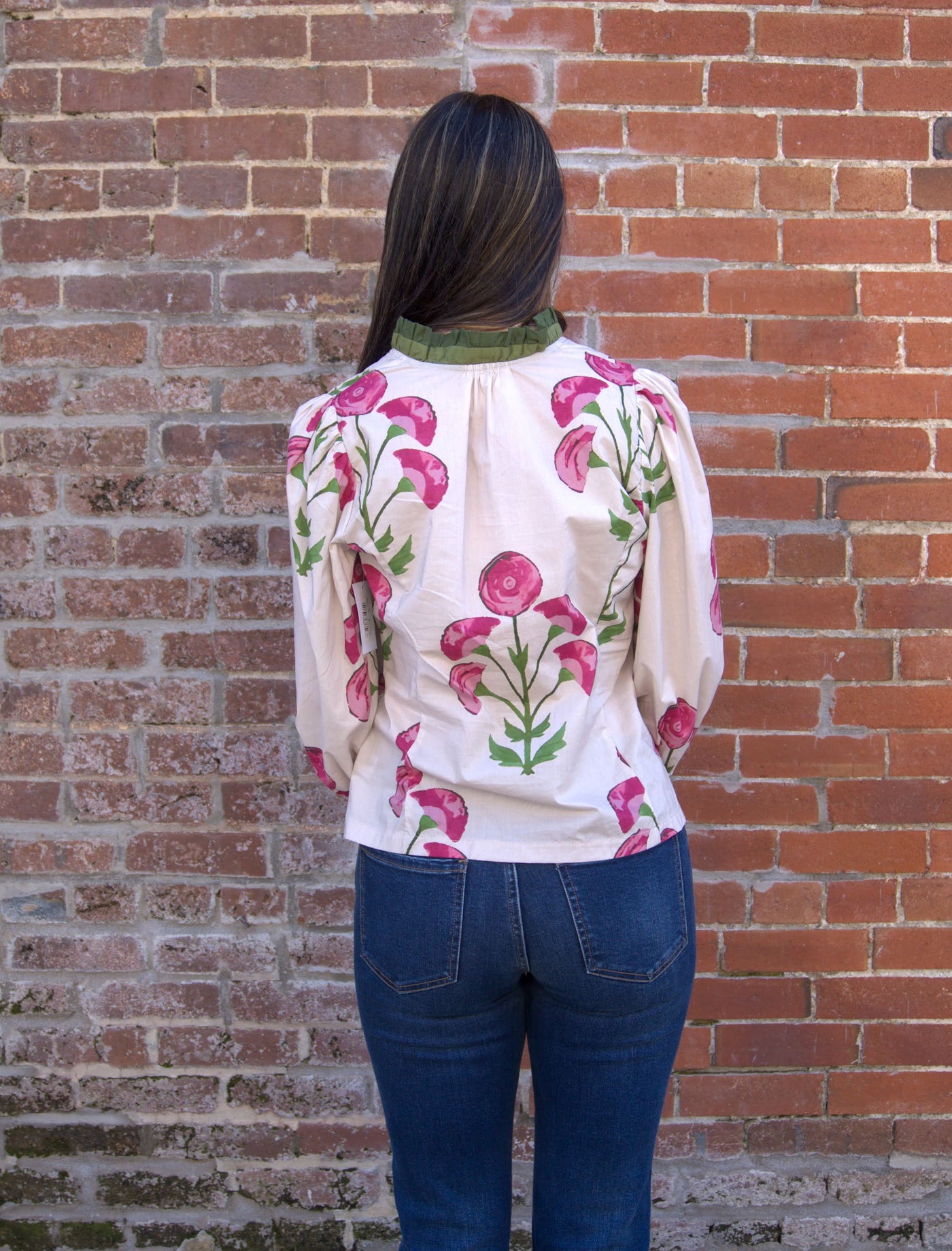 The Floral Print Ruffle Top-3/4 Sleeve,Brown,clothing,cotton,Floral Print,Pink,Puff Sleeve,Ruffle Detail Top,Top,Tops,umgee,V-Neck,Women,women's-[option4]-[option5]-[option6]-Bella Bliss Boutique in Texas