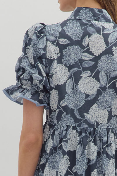 The Floral Puff Sleeve Tiered Midi Dress-clothing,Contrast Accent,dress,dresses,Floral,Floral Print,Midi Dress,navy,Puff Sleeve,Ruffle Finish,Tiered Dress,Women,women's,Woven Dress-[option4]-[option5]-[option6]-Bella Bliss Boutique in Texas