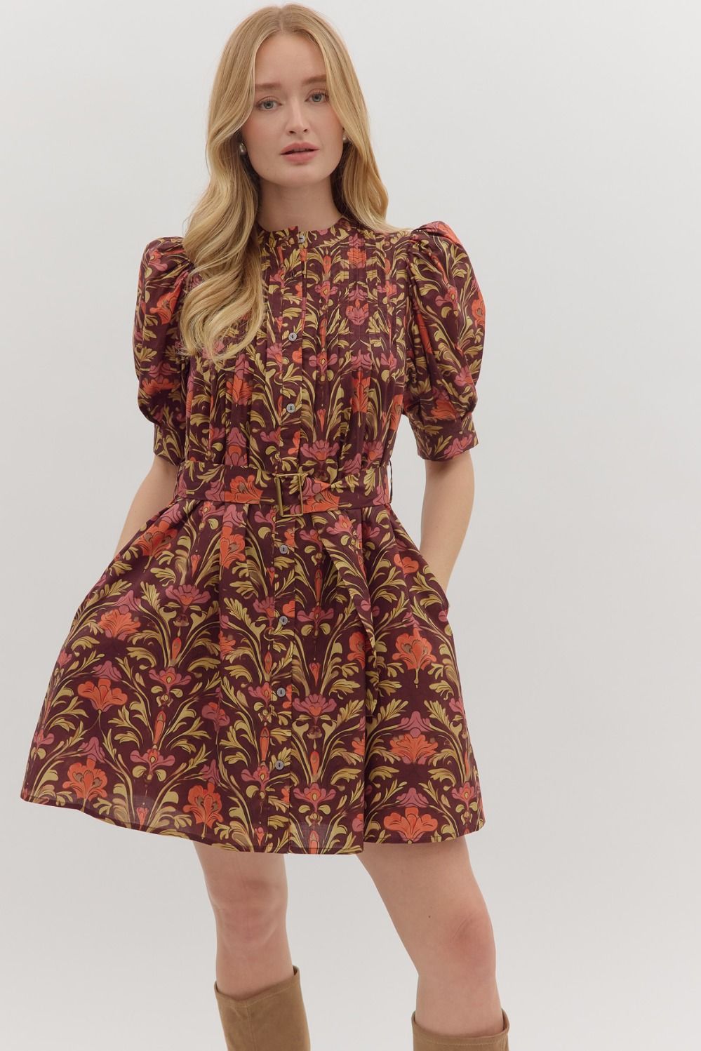 The Meadow Muse Dress-Belted,clothing,dress,dresses,Entro,Fall Floral,Floral,Floral Print,Mini Dress,Party Dress,Puff Sleeve,Women,women's-S-[option4]-[option5]-[option6]-Bella Bliss Boutique in Texas