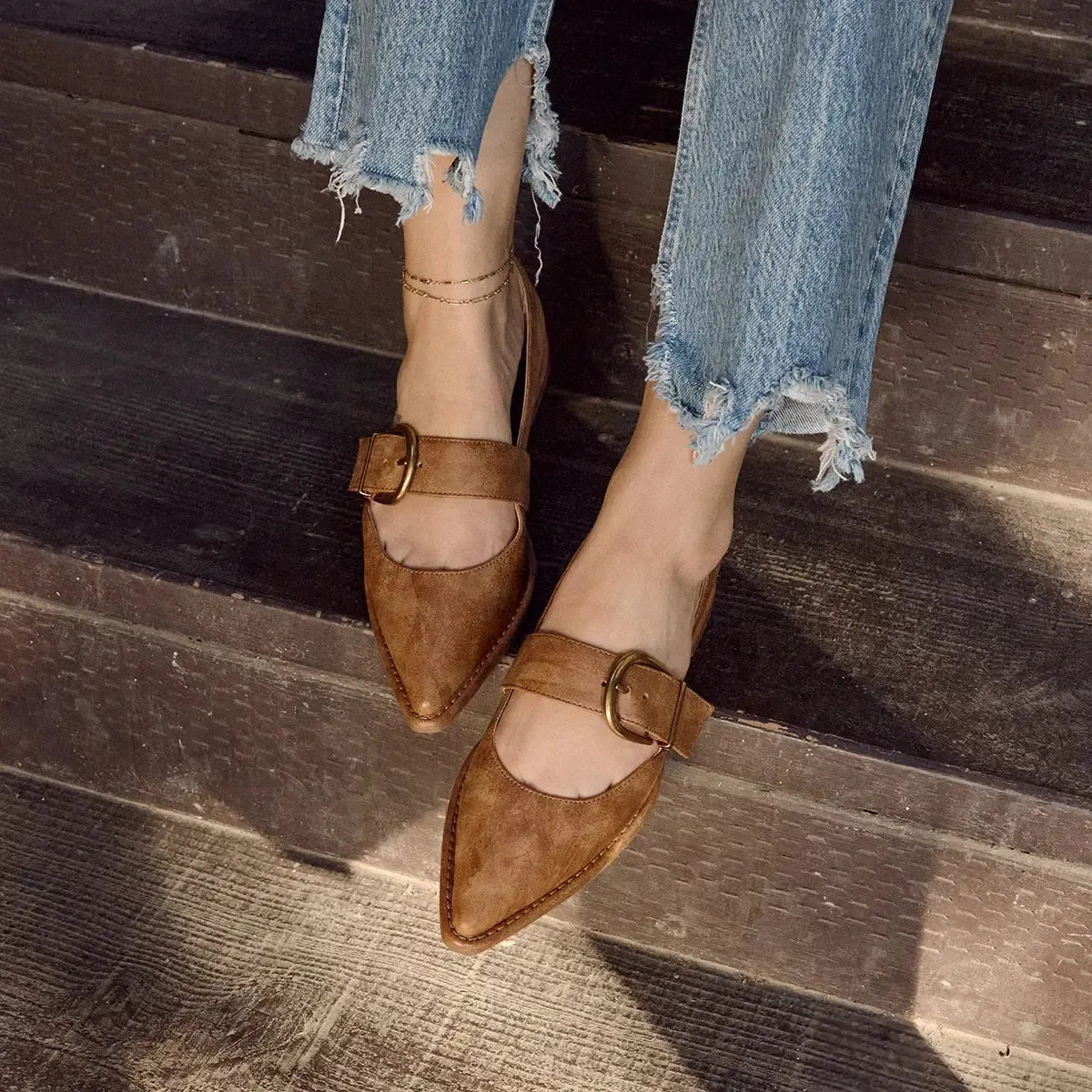 The Romeria Flat-Brass Toned Buckle,Faux Leather,flat,Loafer,Pointed Toe,Shoes,Women,women's,yellow box-[option4]-[option5]-[option6]-Bella Bliss Boutique in Texas