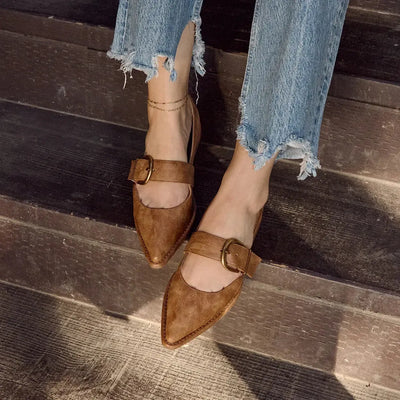 The Romeria Flat-Brass Toned Buckle,Faux Leather,flat,Loafer,Pointed Toe,Shoes,Women,women's,yellow box-[option4]-[option5]-[option6]-Bella Bliss Boutique in Texas