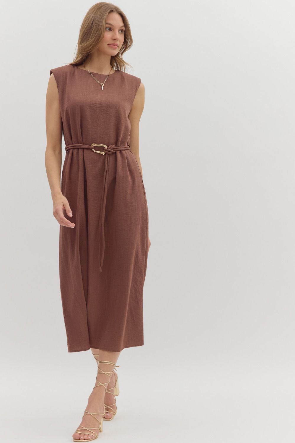 The Sienna Belted Midi Dress-Belted,clothing,dress,dresses,Entro,Gold Accents,Midi Dress,Party Dress,Sleeveless,Women,women's-[option4]-[option5]-[option6]-Bella Bliss Boutique in Texas