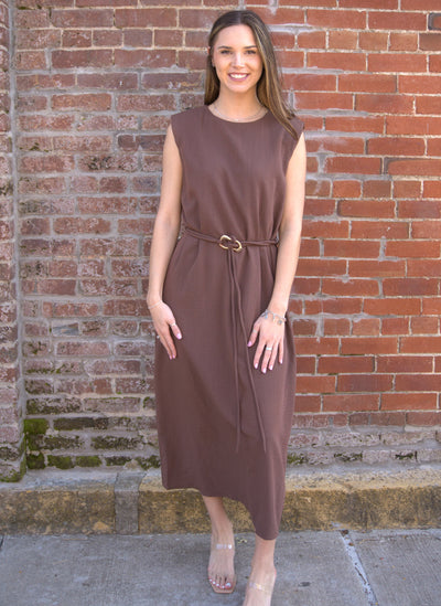 The Sienna Belted Midi Dress-Belted,clothing,dress,dresses,Entro,Gold Accents,Midi Dress,Party Dress,Sleeveless,Women,women's-[option4]-[option5]-[option6]-Bella Bliss Boutique in Texas