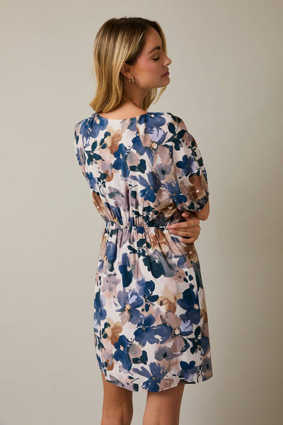 The Watercolor Blooms Dress-clothing,dress,dresses,Floral,Floral Print,Mini Dress,Puff Sleeve,Split Neck,Split Neckline,Women,women's-[option4]-[option5]-[option6]-Bella Bliss Boutique in Texas