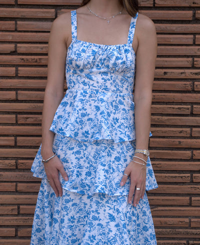 Tie Up Tiered Maxi Dress-Blue,clothing,dress,dresses,Floral Print,Maxi Dress,Tie Back,Tie Up,Tiered,Tiered Dress,Women,women's-[option4]-[option5]-[option6]-Bella Bliss Boutique in Texas