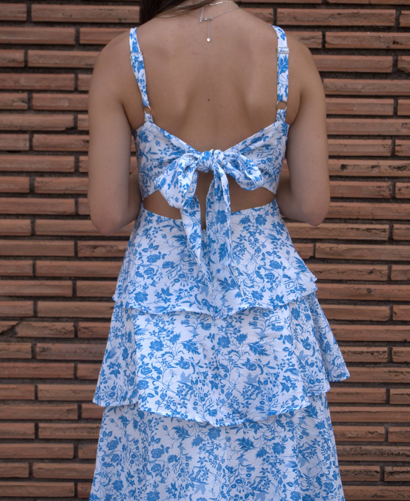 Tie Up Tiered Maxi Dress-Blue,clothing,dress,dresses,Floral Print,Maxi Dress,Tie Back,Tie Up,Tiered,Tiered Dress,Women,women's-[option4]-[option5]-[option6]-Bella Bliss Boutique in Texas