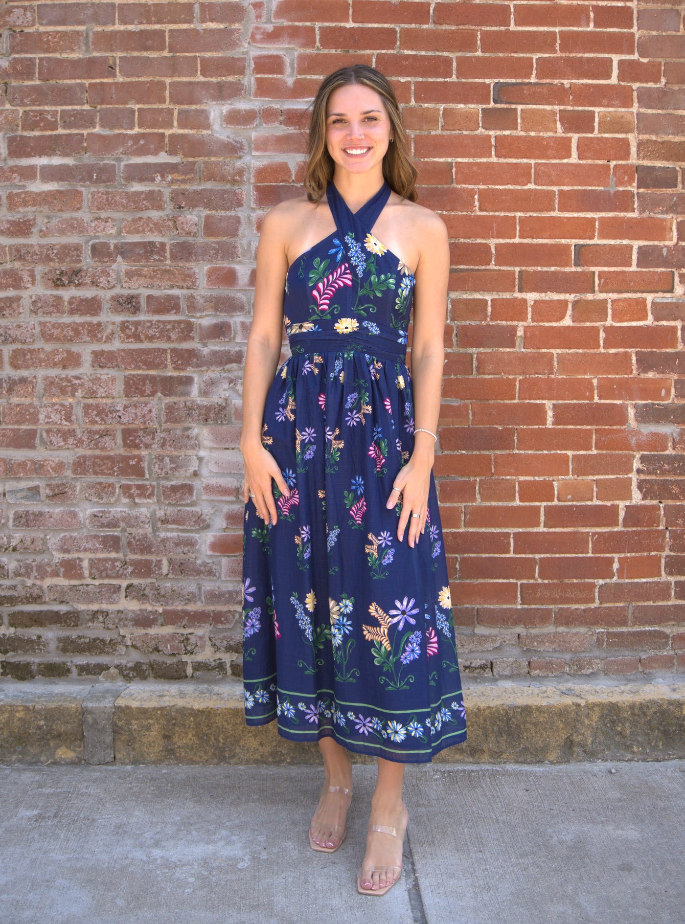 Timeless Grace Floral Maxi Dress-clothing,dresses,Floral,Floral Print,Halter Dress,Maxi Dress,navy,Navy Multi,Navy Multi Print,Tie Neck,women's-S-[option4]-[option5]-[option6]-Bella Bliss Boutique in Texas